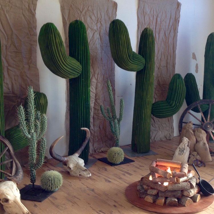 Rodkjær laver specialfremstillede kaktusser i forskellige størrelser, bålsted og bøffelkranier