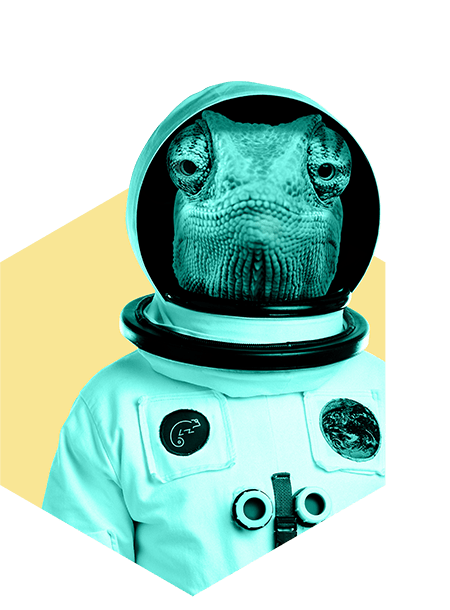 Rodkjærs kamæleon med astronautudstyr