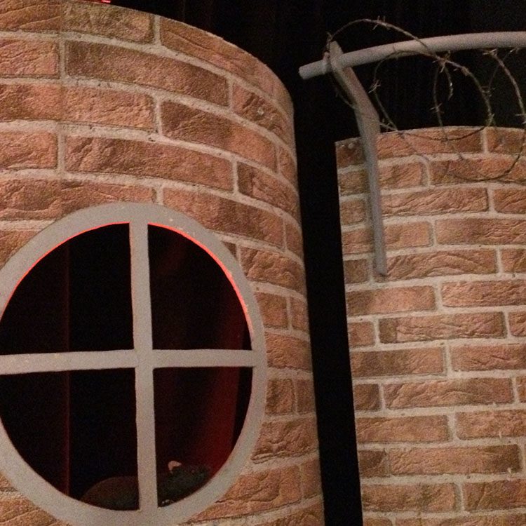 Rodkjær har specialfremstillet et tårn med pigtrådshegn foroven, som et rigtig fængsel 